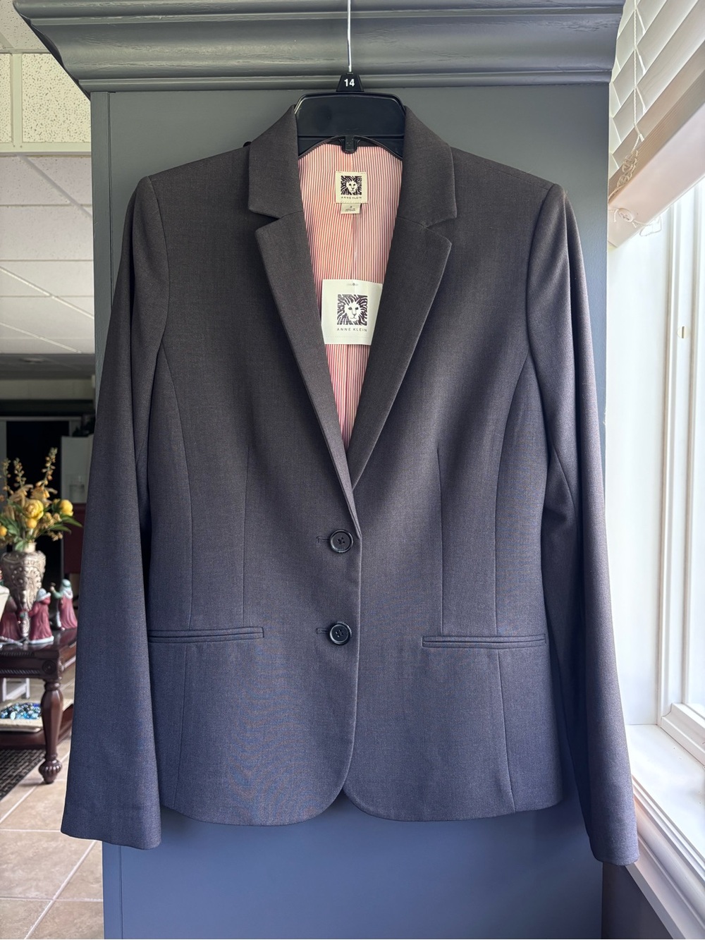 Anne Klein Dark Brown Two-Button Tailored Blazer charcoal